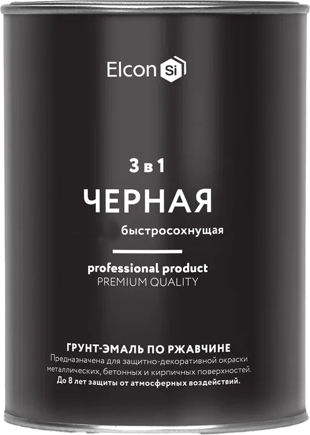 Грунт-эмаль Elcon По ржавчине 3в1 (800г, глянцевый черный)