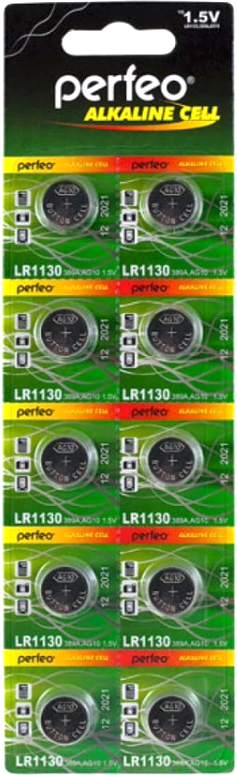 Комплект батареек Perfeo AG10 LR1130/10BL Alkaline Cell / PF LR1130/10BL