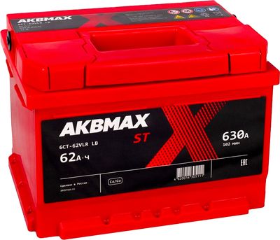 Автомобильный аккумулятор AKBMAX R ST 62RS низкий L2 (62 А/ч)