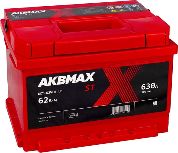 Автомобильный аккумулятор AKBMAX R ST 62RS низкий L2