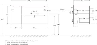 Купить Тумба с умывальником BelBagno ETNA-1000-2C-1A-SO-BL-R + BB1000ETL-L  