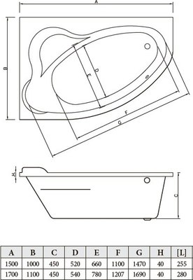 Ванна акриловая Bonito Home Rosa 170x110 / BH-RA-101-170L/St  (с ножками)