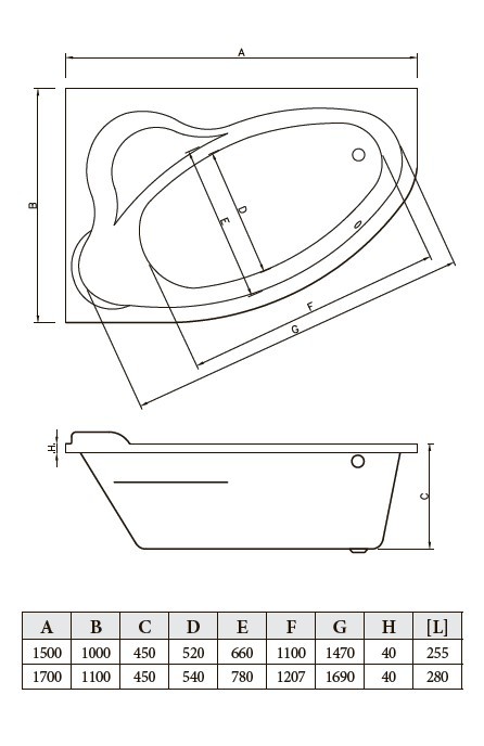 Ванна акриловая Bonito Home Rosa 170x110 / BH-RA-101-170L/St