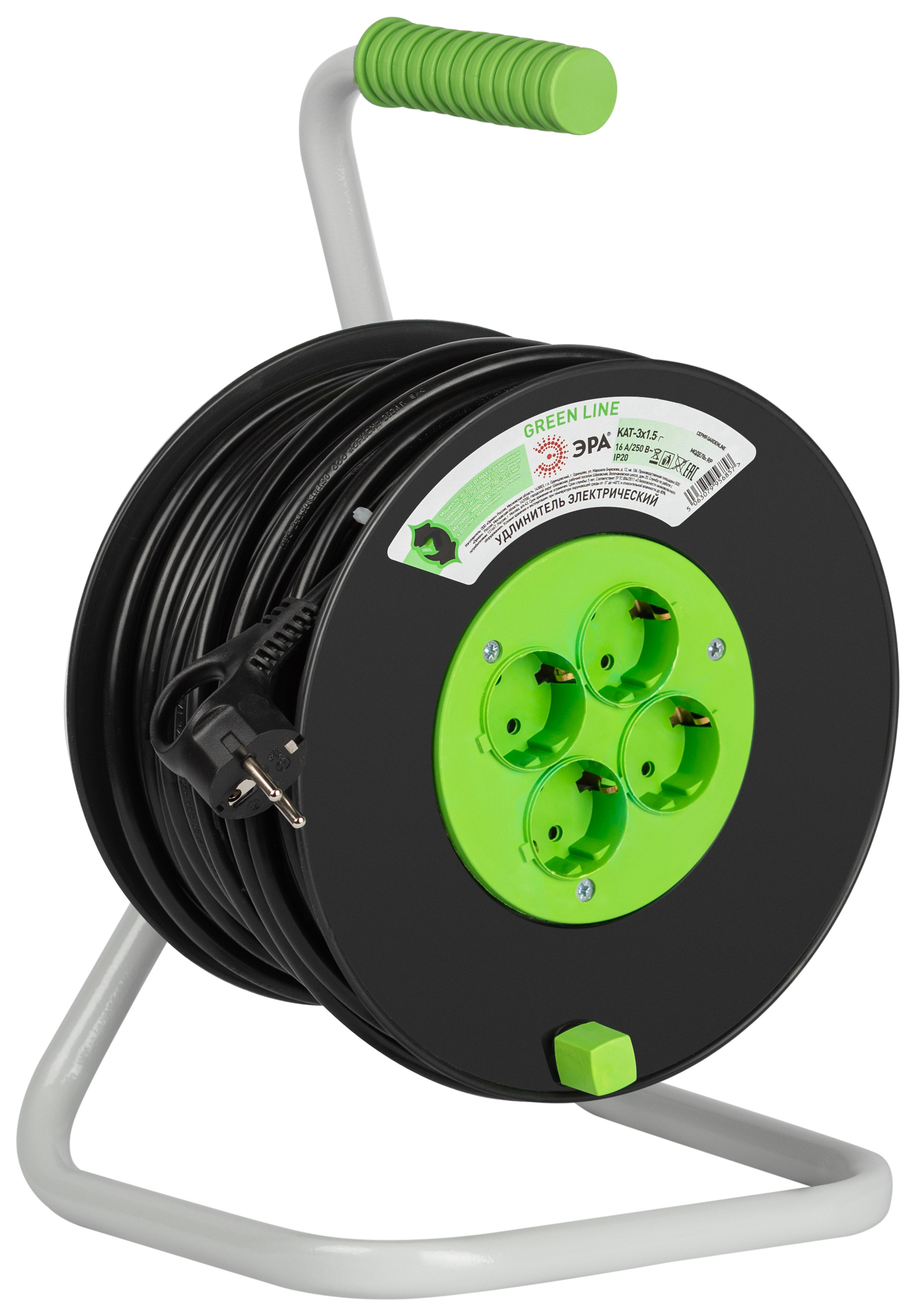 Удлинитель на катушке ЭРА Greenline KAT-3x1.5-30m / Б0065110 — фото 2