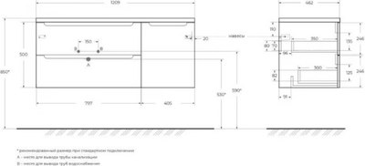 Тумба с умывальником BelBagno ETNA-1200-2C-1A-SO-RN-R + BB1000ETL-L