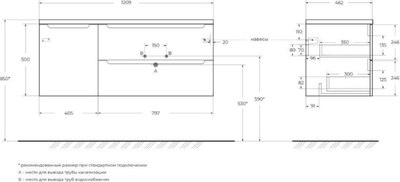 Купить Тумба с умывальником BelBagno ETNA-1200-2C-1A-SO-BL-R + BB1200ETL-R  