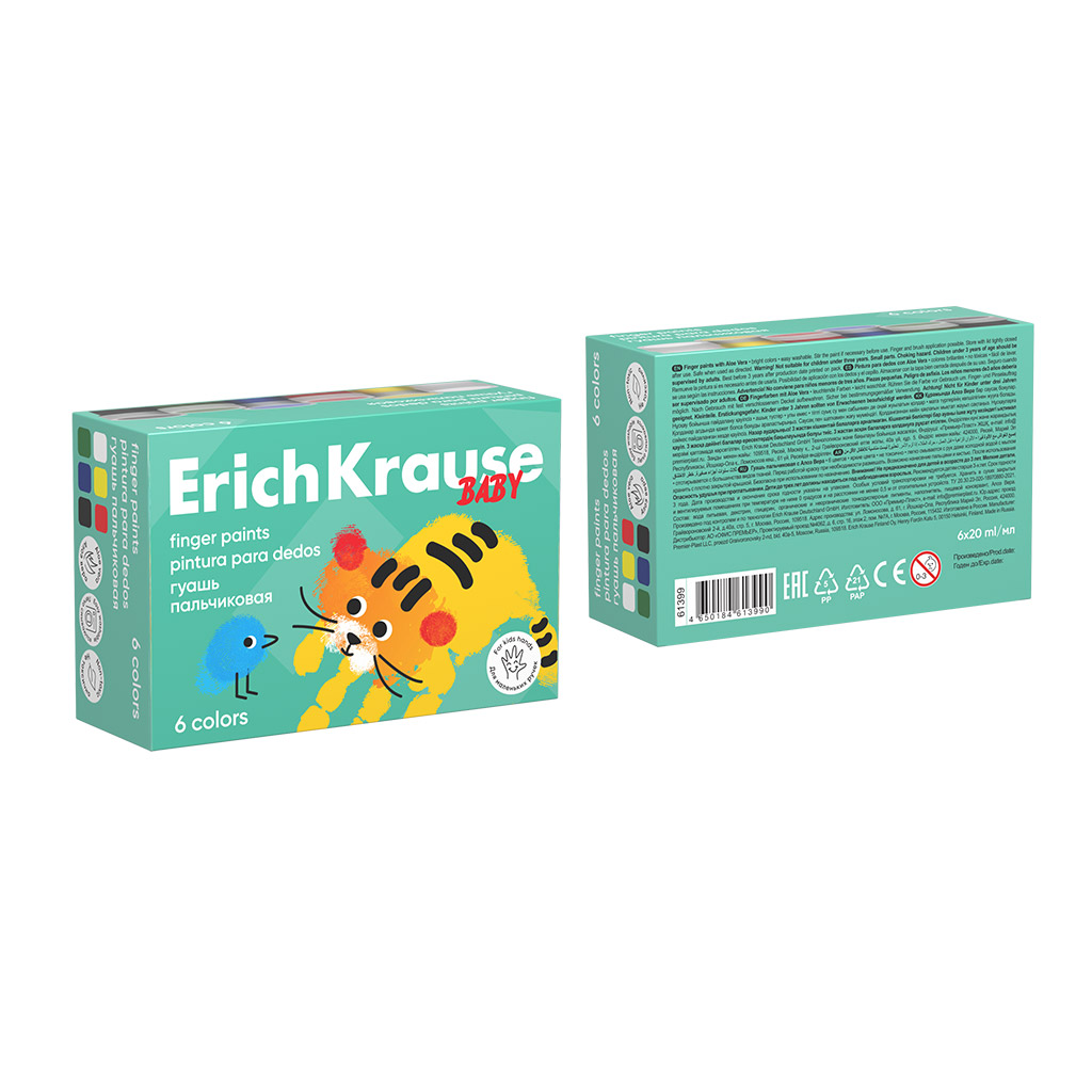 Пальчиковые краски Erich Krause Baby с Алоэ Вера / 61399 (6цв) — фото 4