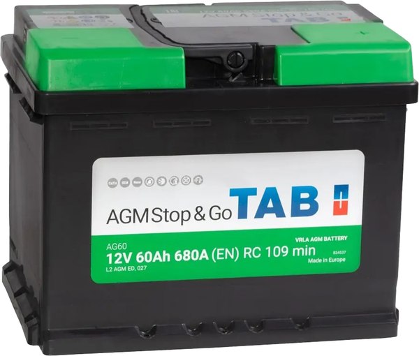 Автомобильный аккумулятор TAB AGM R+ 60R L2