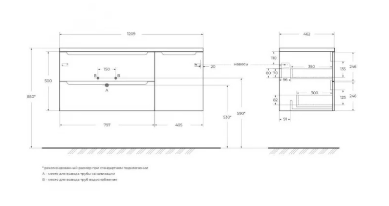 Тумба с умывальником BelBagno ETNA-1200-2C-1A-SO-RN-R + BB1200ETL-L