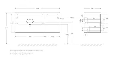 Тумба с умывальником BelBagno ETNA-1200-2C-1A-SO-RW-R + BB1200ETL-L