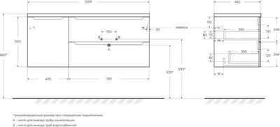 Тумба с умывальником BelBagno ETNA-1200-2C-1A-SO-BL-R + BB1200ETL-L