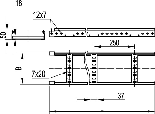 Лоток для кабеля DKC Лестничный 200x50 L3000 / LL5020