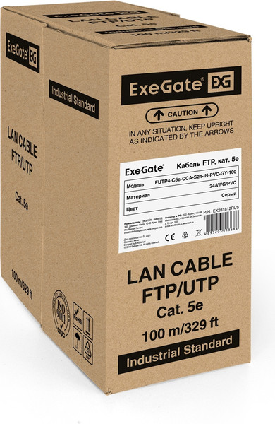Изображение товара Кабель ExeGate FUTP4-C5e-CCA-S24-IN-PVC-GY-100 / EX281812RUS