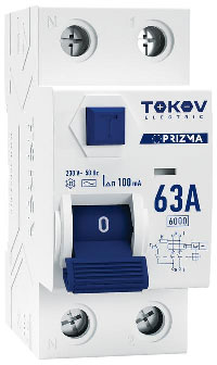 Устройство защитного отключения Tokov Electric 2П 1P+N 63А 100мА AC 6кА / TKE-PZ60-RCDM-2-63-100-AC