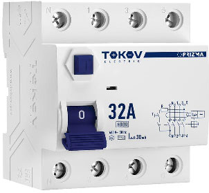 Устройство защитного отключения Tokov Electric 4П (3P+N) 32А 30мА AC 6кА / TKE-PZ60-RCDM-4-32-30-AC