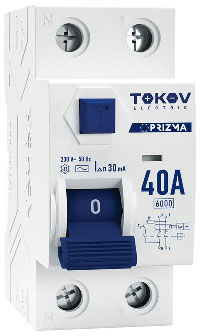 Устройство защитного отключения Tokov Electric 2П (1P+N) 40А 30мА AC 6кА / TKE-PZ60-RCDM-2-40-30-AC