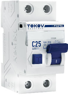 Дифференциальный автомат Tokov Electric 2П (1P+N) 25А 30мА AC 6кА C / TKE-PZ60-RCBO-2-25-30-AC