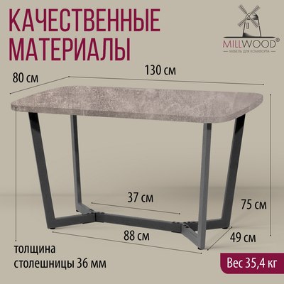 Обеденный стол Millwood Лофт Мюнхен Л 130x80x75 (бетон/графит)