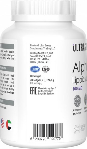 Жирные кислоты Ultrasupps Альфа-липоевая кислота (30 капсул)
