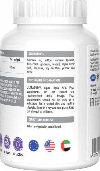Жирные кислоты Ultrasupps Альфа-липоевая кислота (30 капсул)