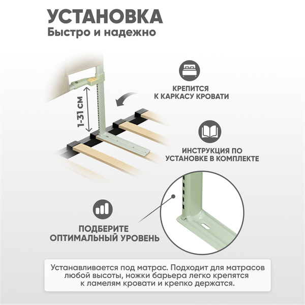 Ограждение для кровати Solmax&Kids TLT99194 (2м, зеленая оливка)