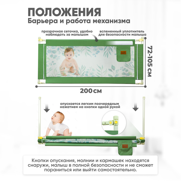 Ограждение для кровати Solmax&Kids TLT99194 (2м, зеленая оливка)