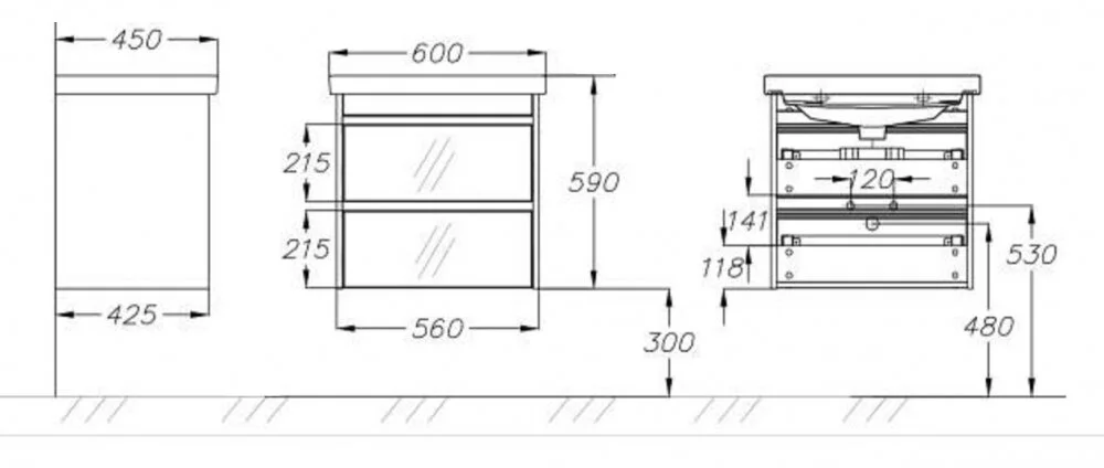 Тумба с умывальником Opadiris Фреш 60x45x59 / 00-00007085+031000-u