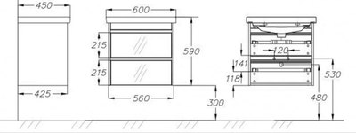 Тумба с умывальником Opadiris Фреш 60x45x59 / 00-00007085+031000-u