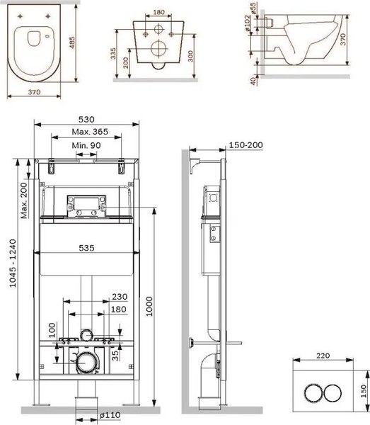 Унитаз подвесной с инсталляцией AM.PM Master Fit / IS100151.801900 (хром глянцевый, с кнопкой смыва)