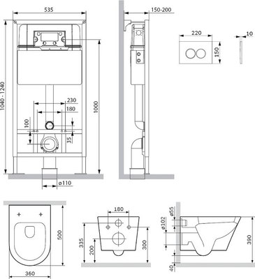 Унитаз подвесной с инсталляцией AM.PM Prime Fit IS90251.741701 (глянцевый хром, с кнопкопкой смыва)