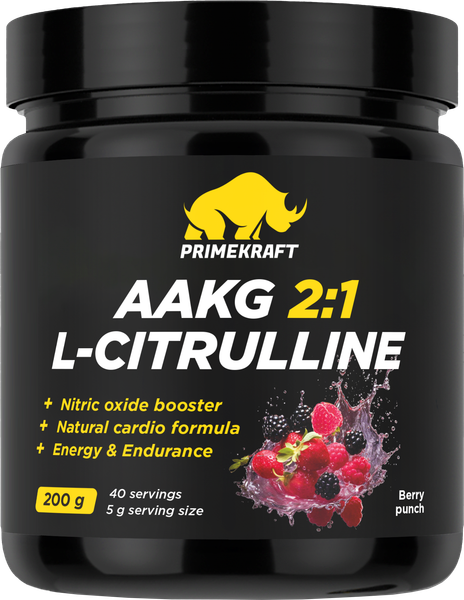 Аминокислота AAKG Prime Kraft Aakg 2:1 & L-Citrulline Dl-Malate (200г, ягодный пунш)