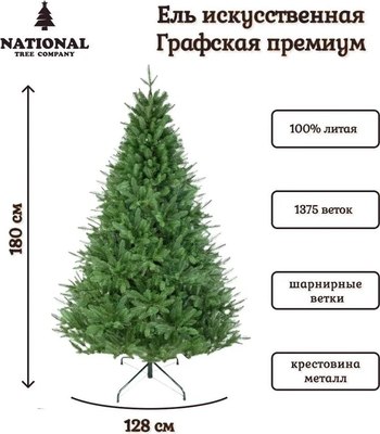 Ель искусственная National Tree Company Графская премиум / ГРАФ/ПР-180 (180см)