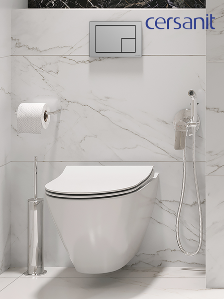 Унитаз подвесной с инсталляцией Cersanit City Smart CO DPL EO Slim (с кнопкой Corner 64107 хром матовый)