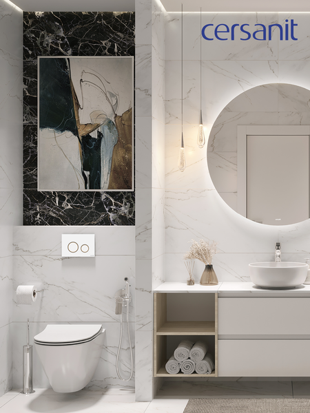 Унитаз подвесной с инсталляцией Cersanit City Smart CO DPL EO Slim (с кнопкой Twins 63535 белый/золото)