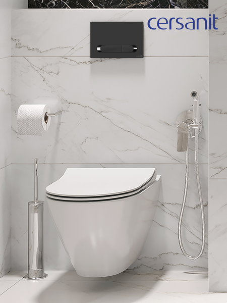 Унитаз подвесной с инсталляцией Cersanit City Smart CO DPL EO Slim (с кнопкой Estetica 64112 черный/хром)