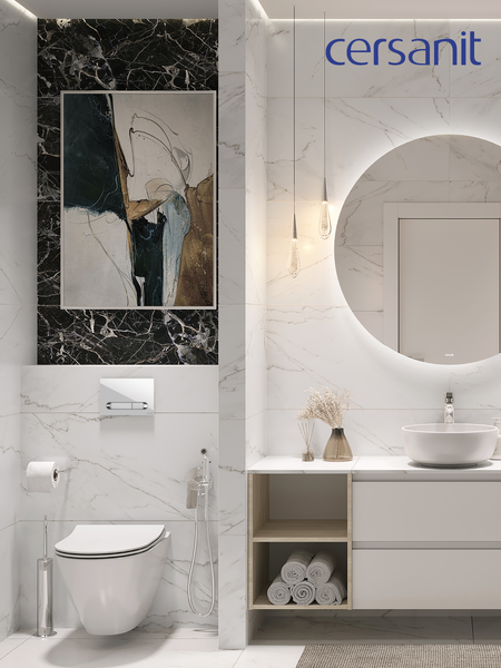 Унитаз подвесной с инсталляцией Cersanit City Smart CO DPL EO Slim (с кнопкой Estetica 64111 белый/хром)