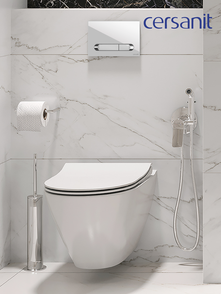 Унитаз подвесной с инсталляцией Cersanit City Smart CO DPL EO Slim (с кнопкой Estetica 64111 белый/хром)