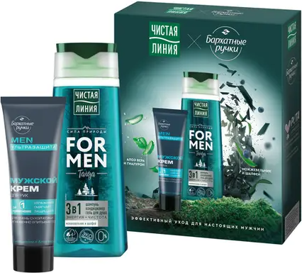 Набор косметики для тела и волос Чистая Линия For Men Шампунь 250мл+Крем для рук Барх ручки 80мл
