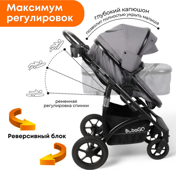 Детская универсальная коляска Bubago Zoom color 2 в 1 / BG 135-B-2 (темно-серый)