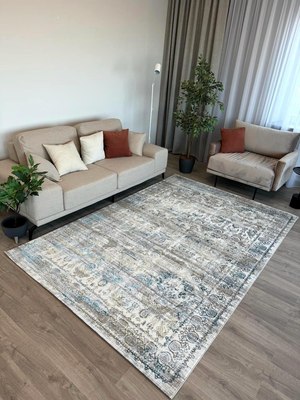 Ковер Radjab Carpet Бьянка Прямоугольник D008A / 8077RK-B (1.4x2, Cream Shirink/Blue Fdy)