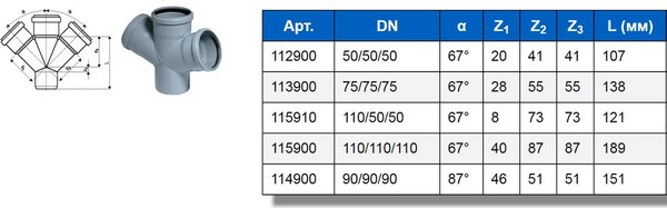 Крестовина внутренней канализации Ostendorf ПП 50x50x50/67 / 112900