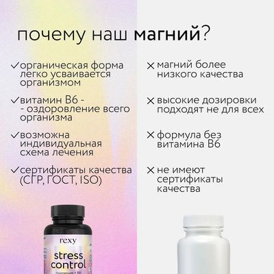 Витаминно-минеральный комплекс Rexy Stress control магний+витамин В6 (90 капсул)