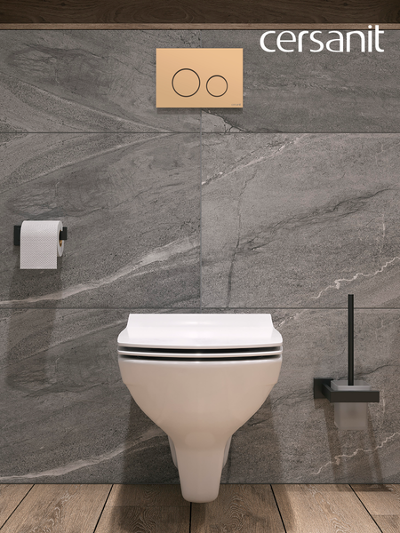 Унитаз подвесной с инсталляцией Cersanit Carina New Clean On с инстал. Link Pro (с кнопкой Twins 63524 золото матовый)