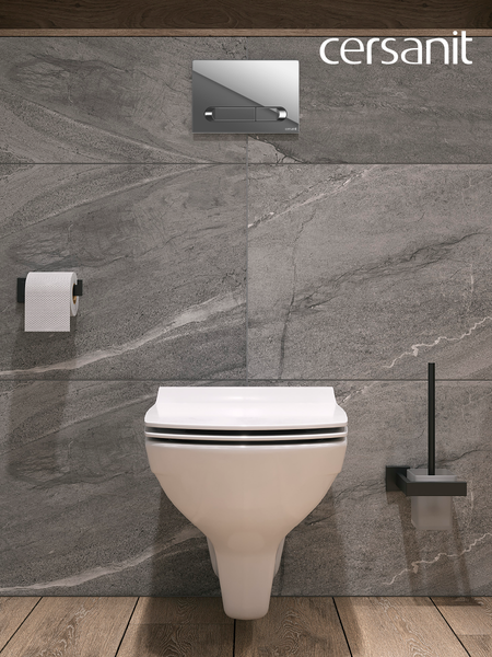 Унитаз подвесной с инсталляцией Cersanit Carina New Clean On с инстал. Link Pro (с кнопкой Estetica 64110 хром глянцевый)