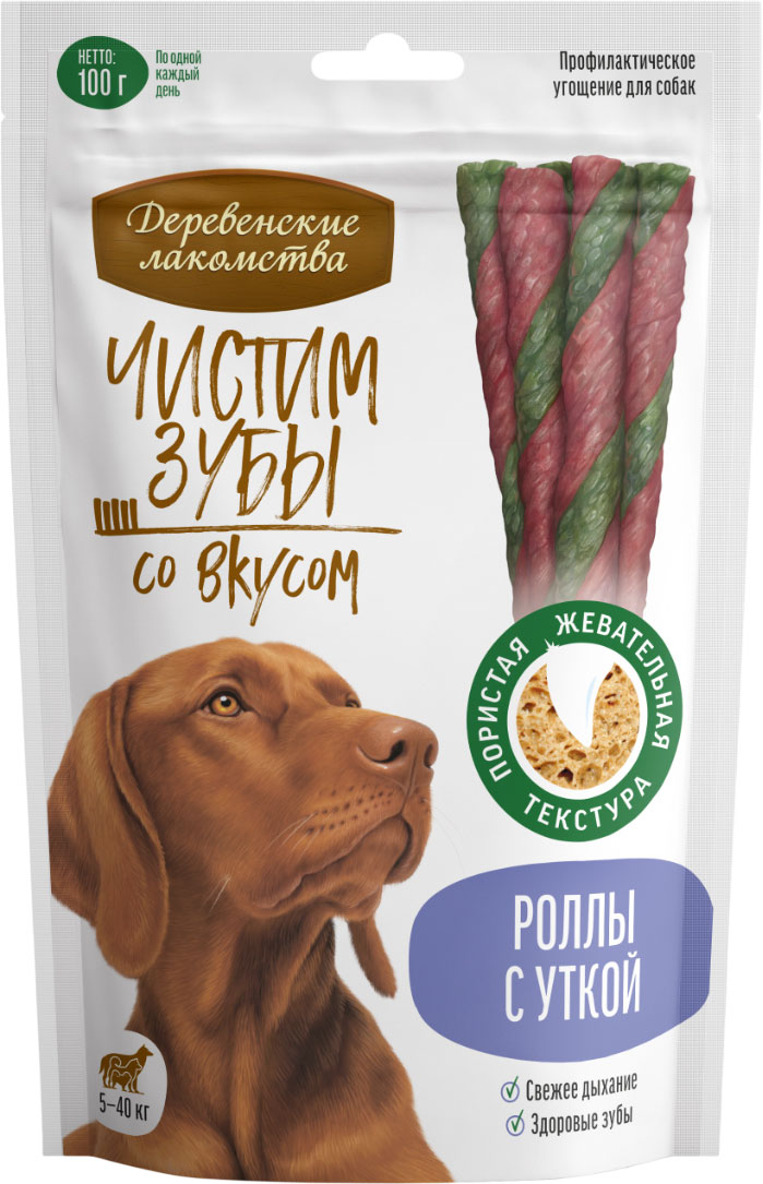 Лакомство для собак Деревенские лакомства Чистим зубы Роллы с уткой (100г)