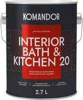 Краска KOMANDOR Interior Bath&Kitchen 20 База А (2.7л, полуматовый) - 