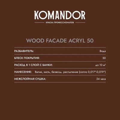 Краска KOMANDOR Wood Facade Akryl 50 База А (9л, полуглянцевый)