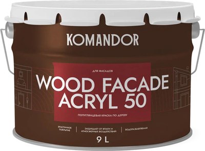 Краска KOMANDOR Wood Facade Akryl 50 База А (9л, полуглянцевый)