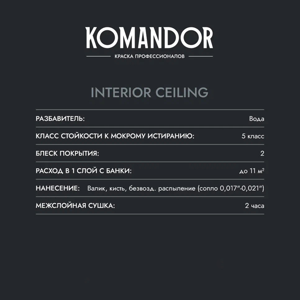 Краска KOMANDOR Interior Ceiling для потолков