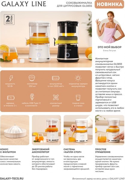 Соковыжималка электрическая Galaxy Line GL 0855 (черный)